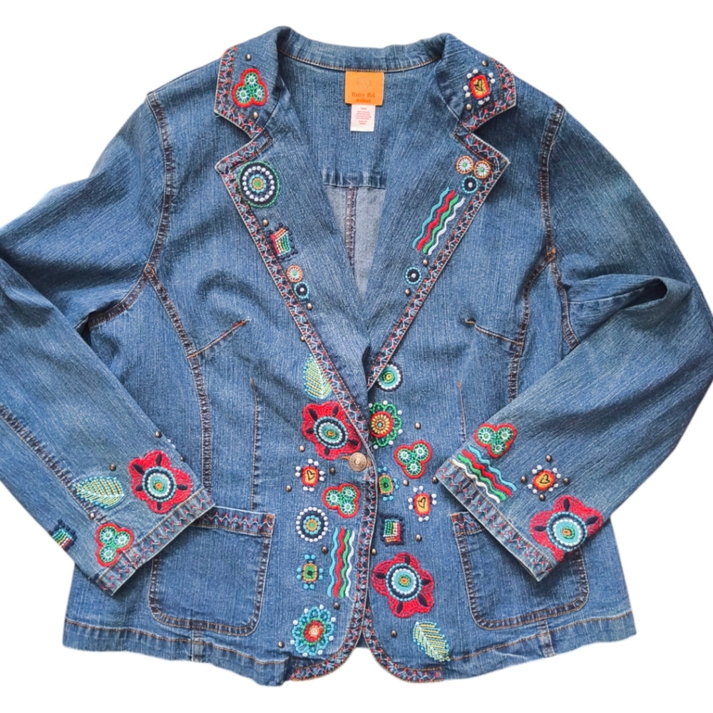 Ruby Road Embroidered Denim Jacket - image 1